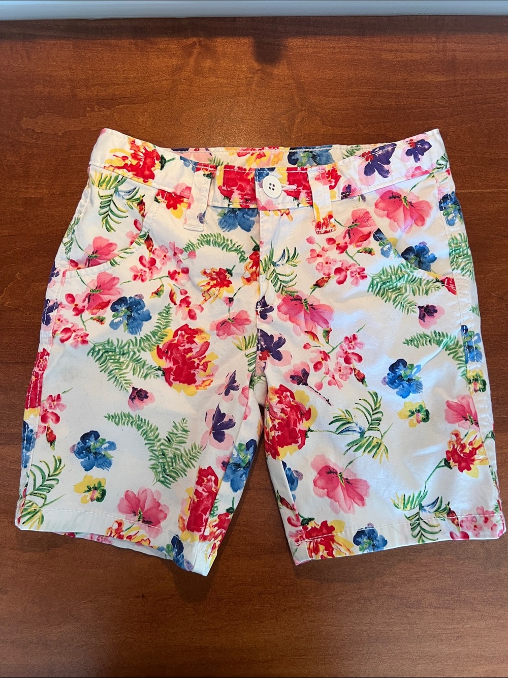 Girls Faded Glory White Floral Cotton Bermuda Shorts Size 7